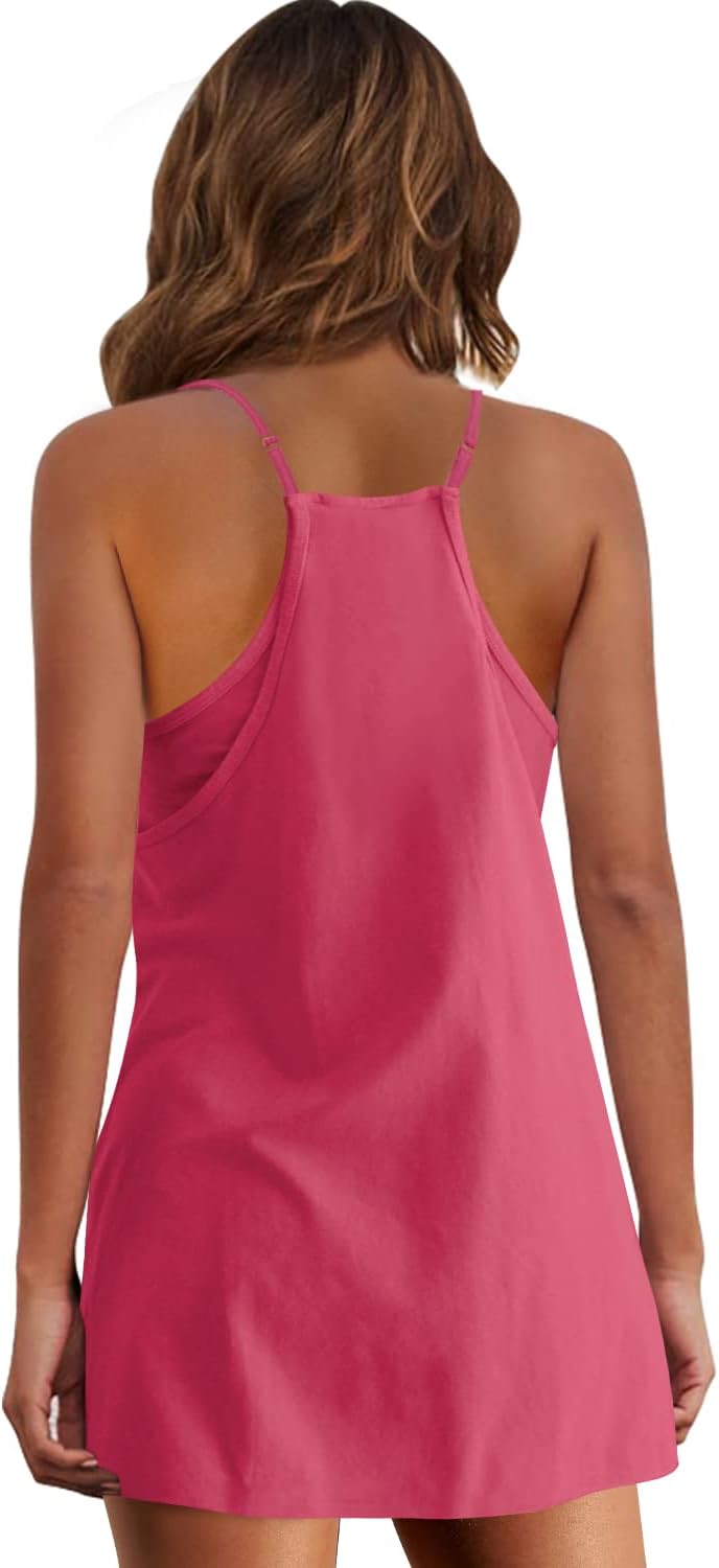 Panadila Womens Summer Sleeveless Mini Dress V Neck Spaghetti Strap Sundress Athletic Short Dress with Pockets - Image 4
