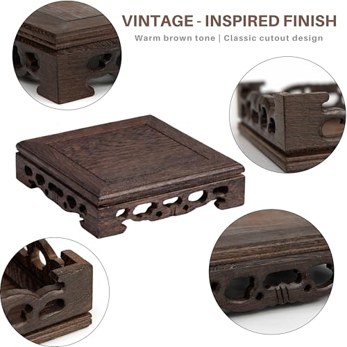 Estatua de Madera Zen Master Thich Nhat Hanh con Base Oriental 5.5x5.5 miniatura 7