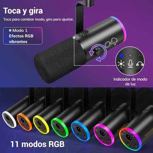 Miniatura 4 de Tonor Microfono De Gaming Dinámico Para Pc, Micrófono Cardioide Streaming Xlr Usb Con Brazo Para Podcast Estudio, Cancelación De Ruido Ia,Rgb Controlable,Conector Auriculares 3,5 Mm,Negro,Td510 Air H