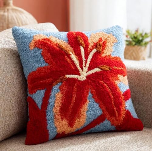 Kit crochet à loquet 43x43cm avec canevas pré-imprimé coussin motif lis