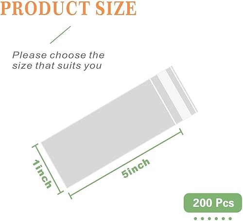 Miniatura 2 de OYAVISR 200 bolsas de celofán transparentes resellables de 1 pulgada x 5 pulgadas de largo, bolsas de golosinas autosellantes, bolsas para galletas