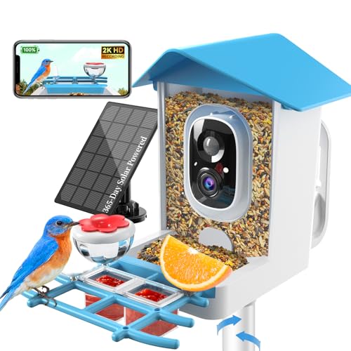 Solar Powered Bird Feeder with Camera: One Full Charge Lasts for Weeks with 6W High Conversion Rate Solar Panel - Continuously Record Over 600 30-S 2K Videos on Backyard/Garden