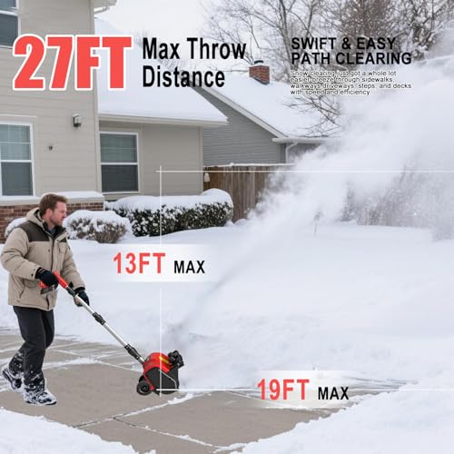 Cordless Snow Shovel, 21V Electric Cordless Snow Blower with Battery and Charger, 19FT Throw Distance, Lightweight 9.9lb for Driveway, Steps, Patio, Sidewalk(Red) by HooSeen - Image 3