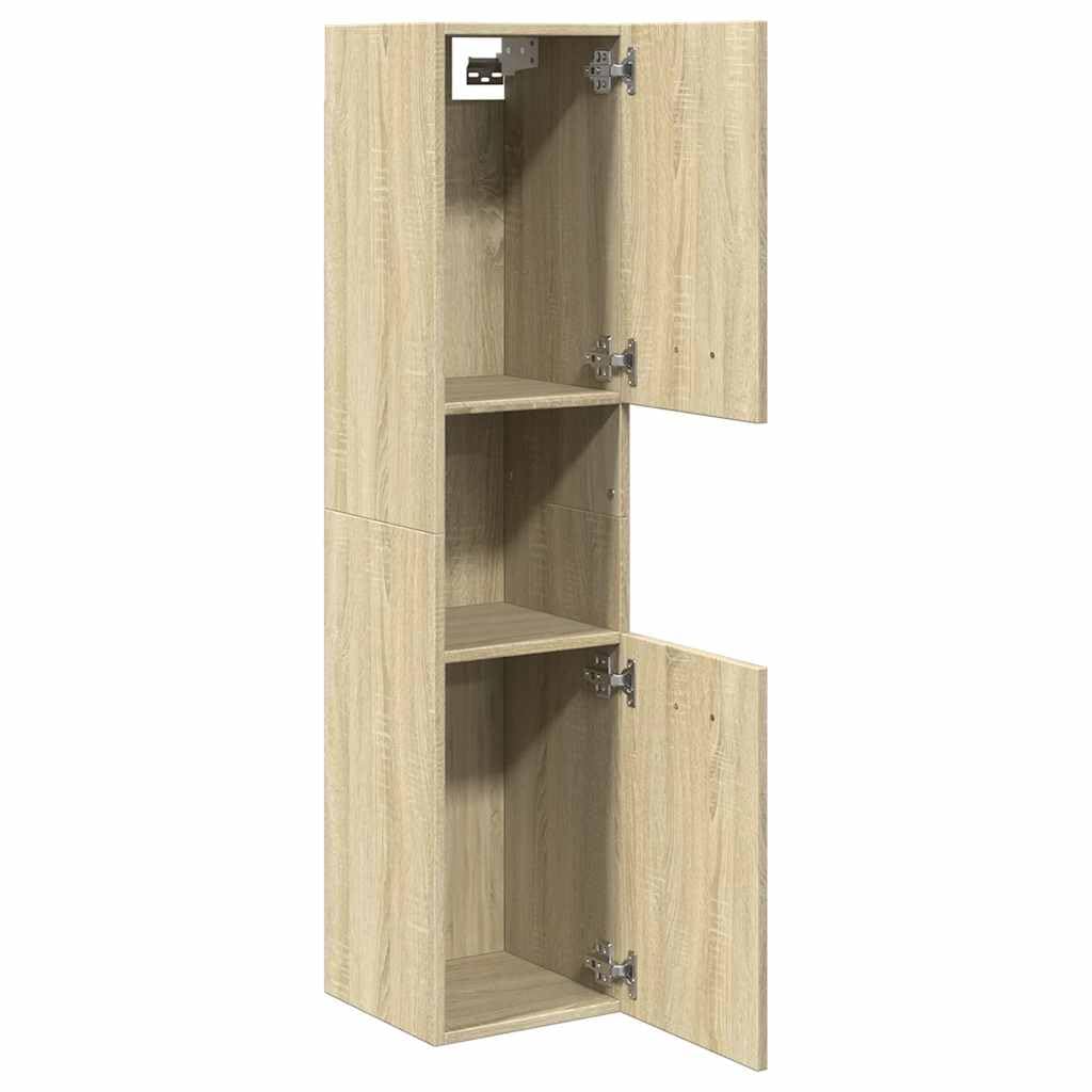 Armoire de salle de bain en chêne Sonoma - 30 x 30 x 130 cm - En bois avec 3 compartiments et 2 portes - Design moderne - Espace de rangement puissant pour petites et grandes salles de
