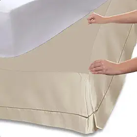Saia para Cama Box Solteiro Ponto Palito Encaixe Prático (Cáqui)