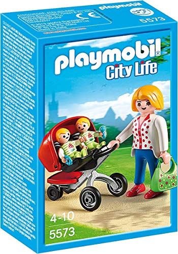 PLAYMOBIL 5573 Guardería, Mamá con Carrito de Gemelos, 15,7 x 14,0 x 4,6