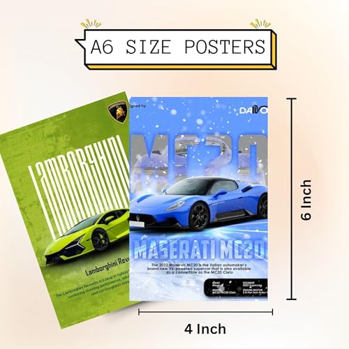 Image of Posters Inc Premium Super-Cars Illustration Cards A6 Small Size Collection Of 54 Track Drift Turbo Coupe Design Images For Stylish Wall Styling Bedroom Decor Gift Ready With Glue Dots