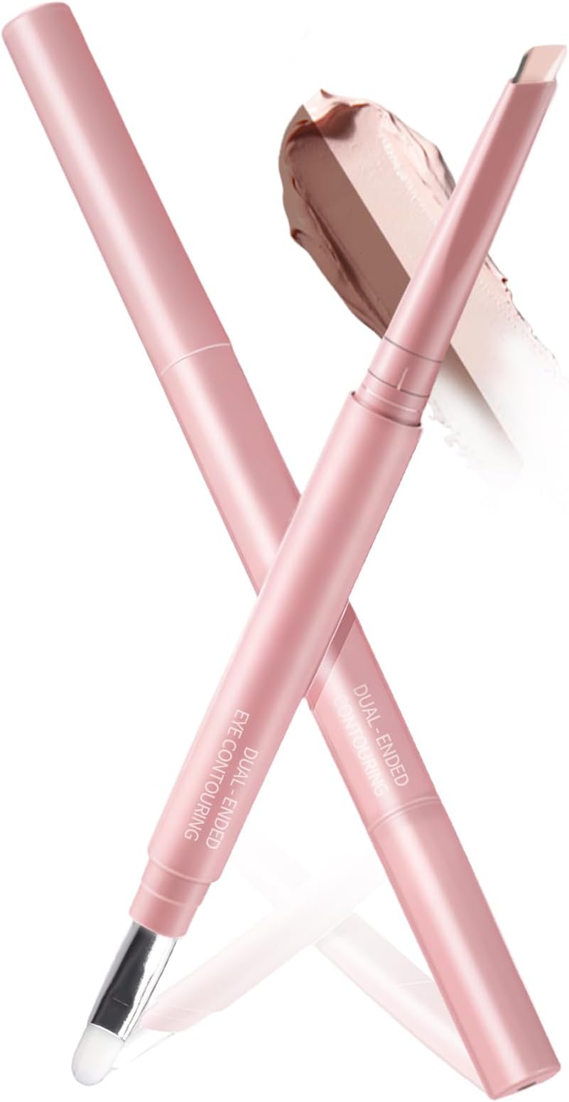 2PCS Under Eye Highlighter Stick with Brush, Waterproof & Smudge-Proof Under Eye Brightener Pencil, Highlighter Makeup Pen, Lying Silkworm Pencil Highlight & Contouring Stick (DC01-Beige)