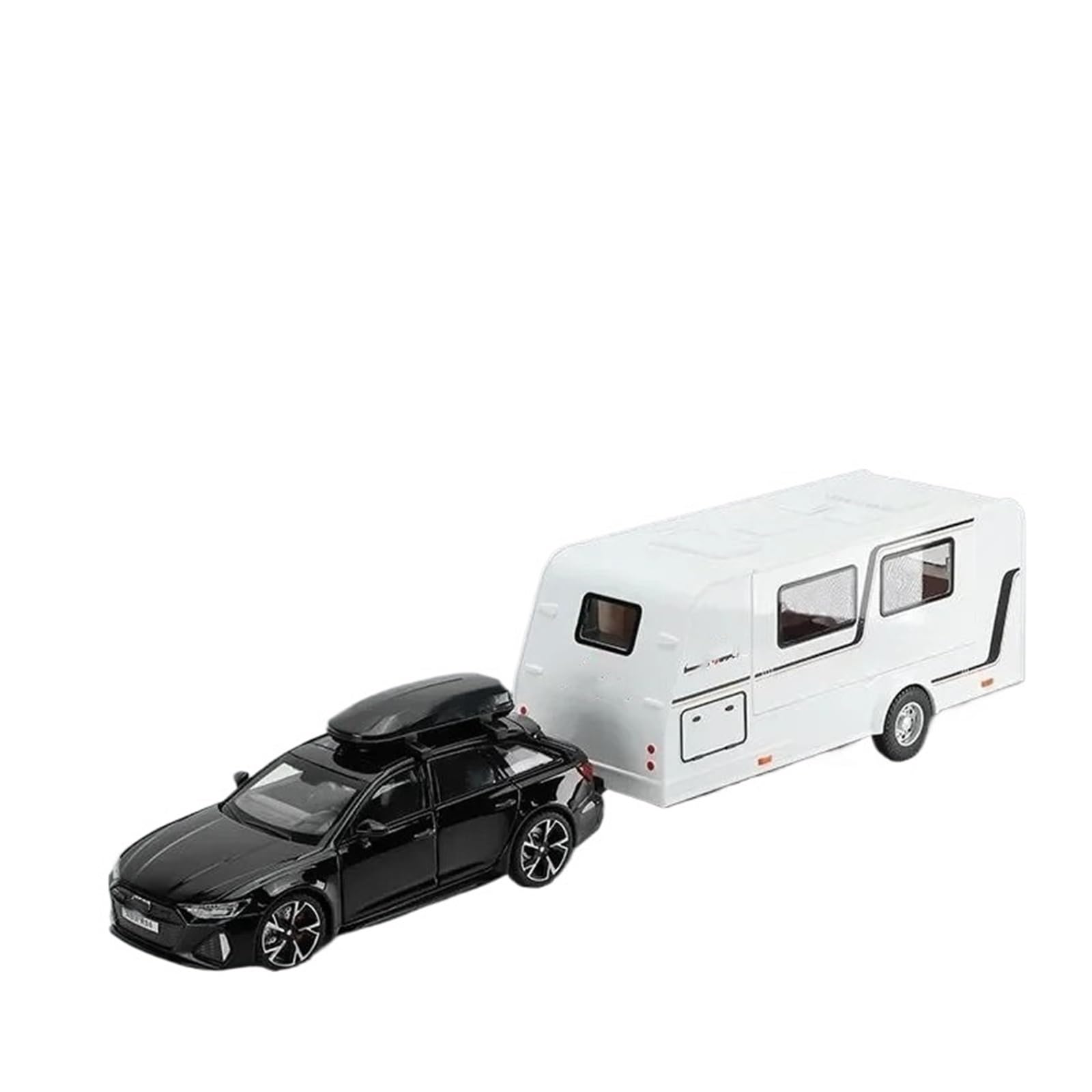 SYOEUR 1:32 For Audi RS6 Trailer RV High Simulation Diecast Metal Alloy Model Car With Sound Light Pull Back Toy Hobby Vehicles Playgame Kit(Black)