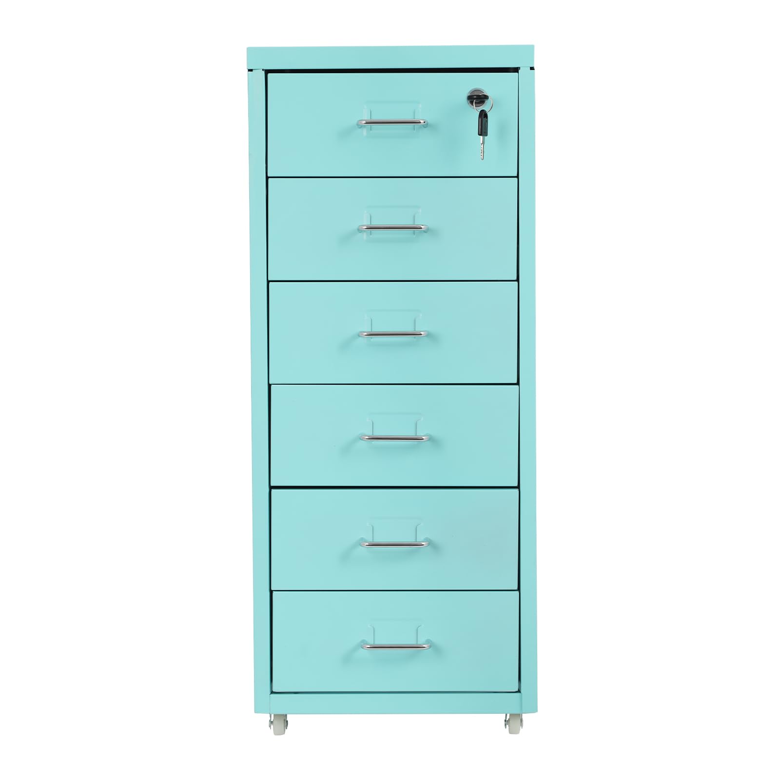 TFCFL Mobile File Cabinet 6 Drawer Vertical File Cabinet with Wheels Metal File Cabinet with Lock for Home Office, 11" D x 16" W x 27" H (Blue)