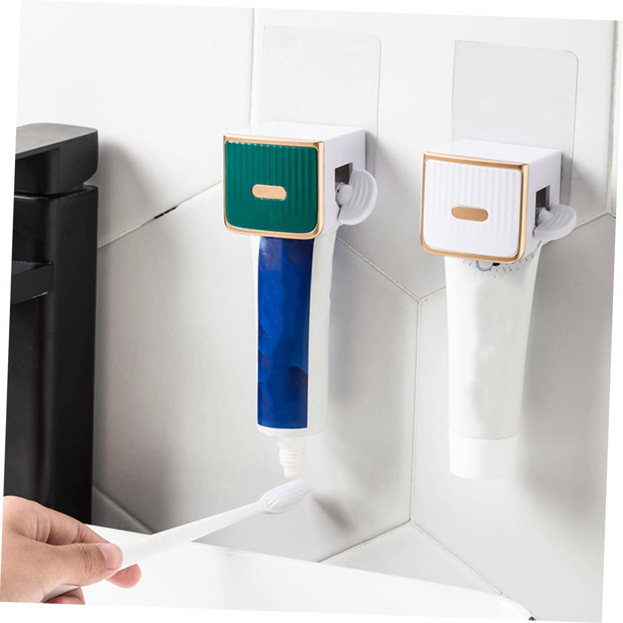 HOMOCONO 2sets Toothpaste Squeezing Tool Plastic Manual Toothpaste Squeezer Facial Squeezer Removable Racks Simple Rack Holder 2pcs*2