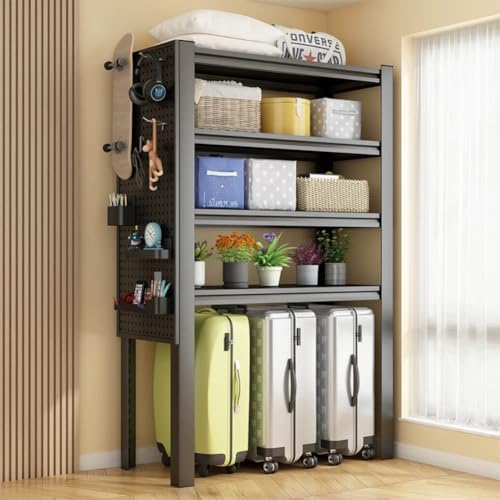 MISHIP 多機能キッチンラック 4段 ゴミ箱上収納 冷蔵庫ラック 洗濯機ラック 幅60×奥行30×高さ138cm フック10個付 専用パンチングボード付 アキッチンラック キッチン収納 食器棚 収納棚 キャビネット ラック オープンラック