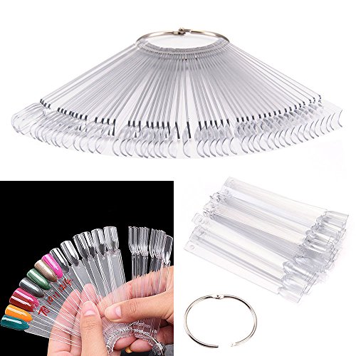 Cascove 50 X Nail Art Tips Colour Sticks Display Fan Practice Starter Clear Polish Wheel