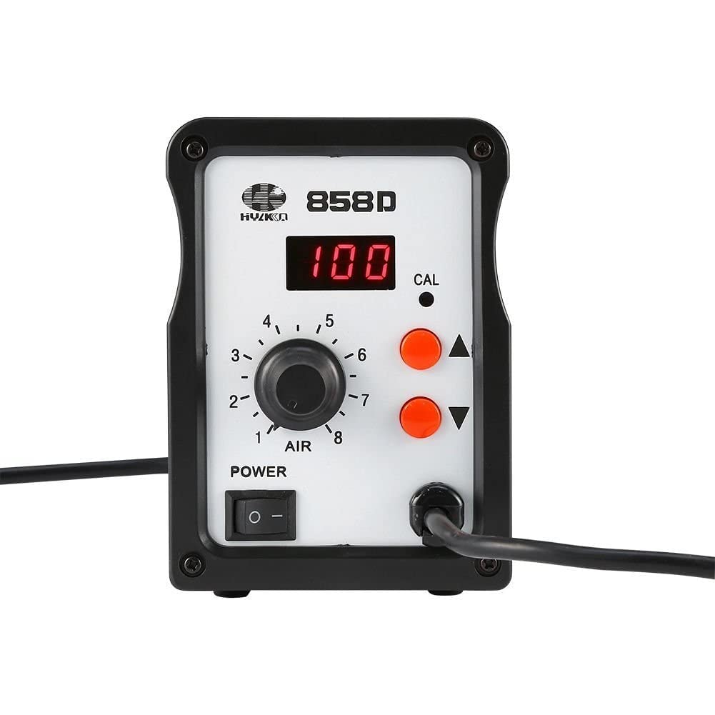 Yosoo Estación de soldadura de aire caliente Rework Station 858D SMD LED digital indicador de temperatura 100 ~ 450 °C 700 W con 3 boquillas de refrigeración y conversión de aire caliente