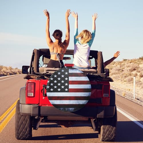 Image of Spare Tire Cover American Flag Polyester Universal Waterproof Corrosion Protection Wheel Covers for Trailer RV SUV Truck and Many Vehicles 14 inch