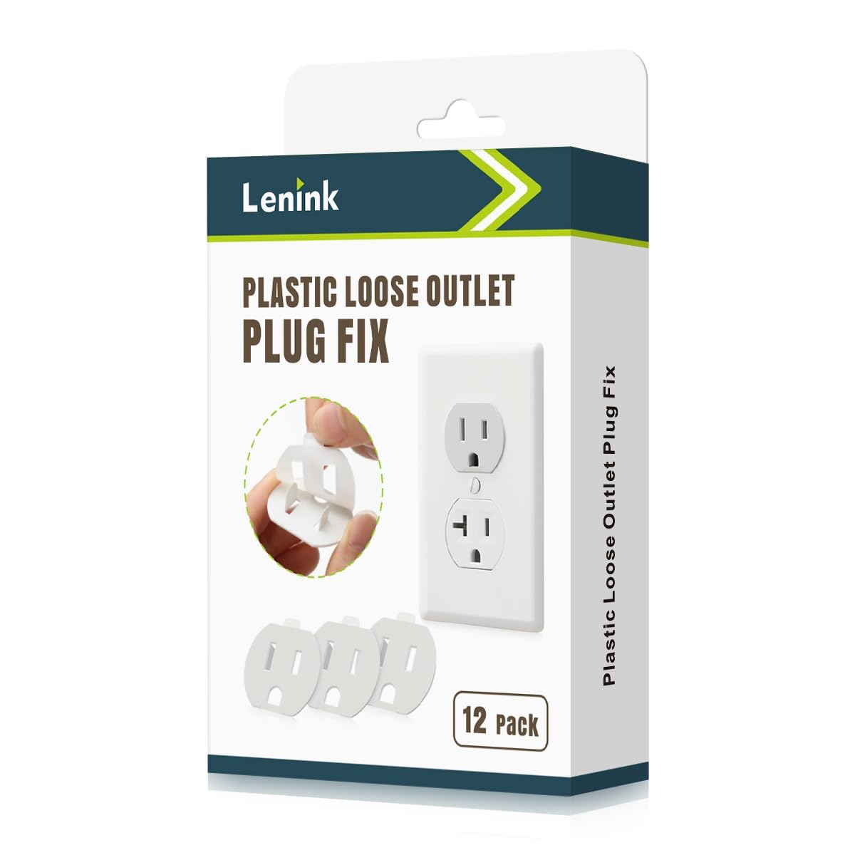 Lenink Loose Outlet Plug Fix, 12 Pack Plastic Snug Socket Secured, Outlet Tightener Insert for Most Loose Outlets, with Back Adhesive