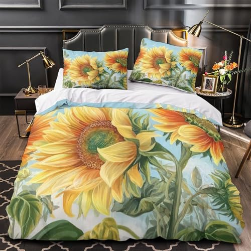 Housse de couette tournesol 200x200 parure de lit microfibre 3D - 2