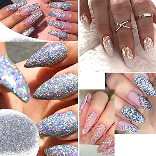 6 Color Holographic Nail Glitter Diamond Reflective Nail Powder Laser Silver Nail Art Glitter Shiny Pigment Bright Blue Purple Gold Crystal Diamond Sequin For Women Girls Nail Decorations #TOP5