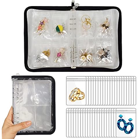 LingLingo Earring Organizer Case Travel Jewelry Organizer Transparent Jewelry Storage Book for Necklace Bracelet Ring Holder with Small Clear Zippered Pouch Cover