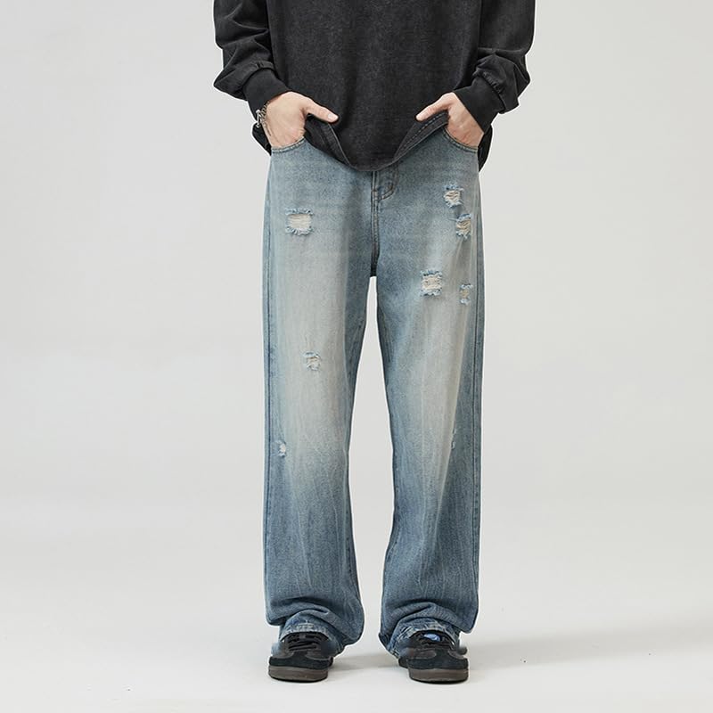 Men's Jeans Summer Printed Loose American Denim Pants2