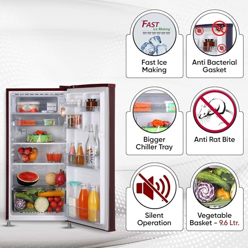Image of LG 185 L 4 Star Direct-Cool Inverter Single Door Refrigerator (GL-B199OSEY, Scarlet Euphoria, Smart Connect)