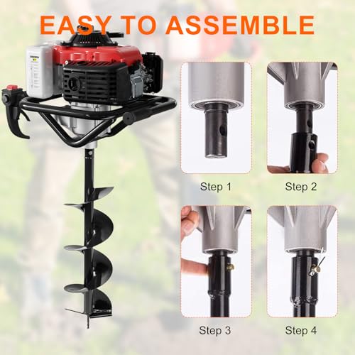 Image of 78CC Gas Powered Post Hole Digger, 4 Stroke Auger with 6&8 Inch Bits | 4-stroke engine, no gas-oil mix! 78CC powerful motor, quieter than 2-stroke. Includes 6 inch&8 inch auger bits + extension rod