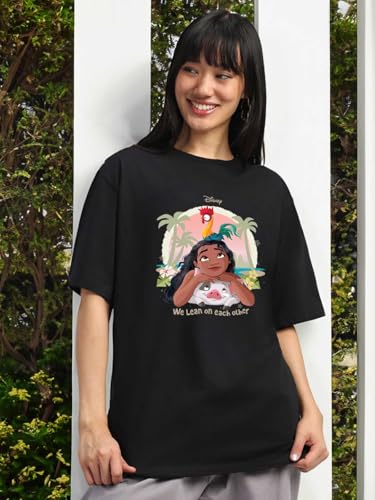 Image of JUNEBERRY 100% Pure Cotton Oversized Baggy Fit Official Disney Merchandise Cool & Goofy Graphic Printed T-Shirt for Women (Characters: Moana, Pooh & Lion King)