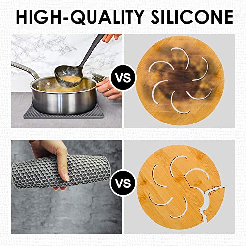 Image of Trivets for Hot Dishes, 4 Pack Silicone Hot Pads for Kitchen, Non-Slip Heat Resistant Silicone Mat for Countertops, Spoon Rest, Multipurpose Food Grade Thick Trivet(Gray& Blue) Pot Holders