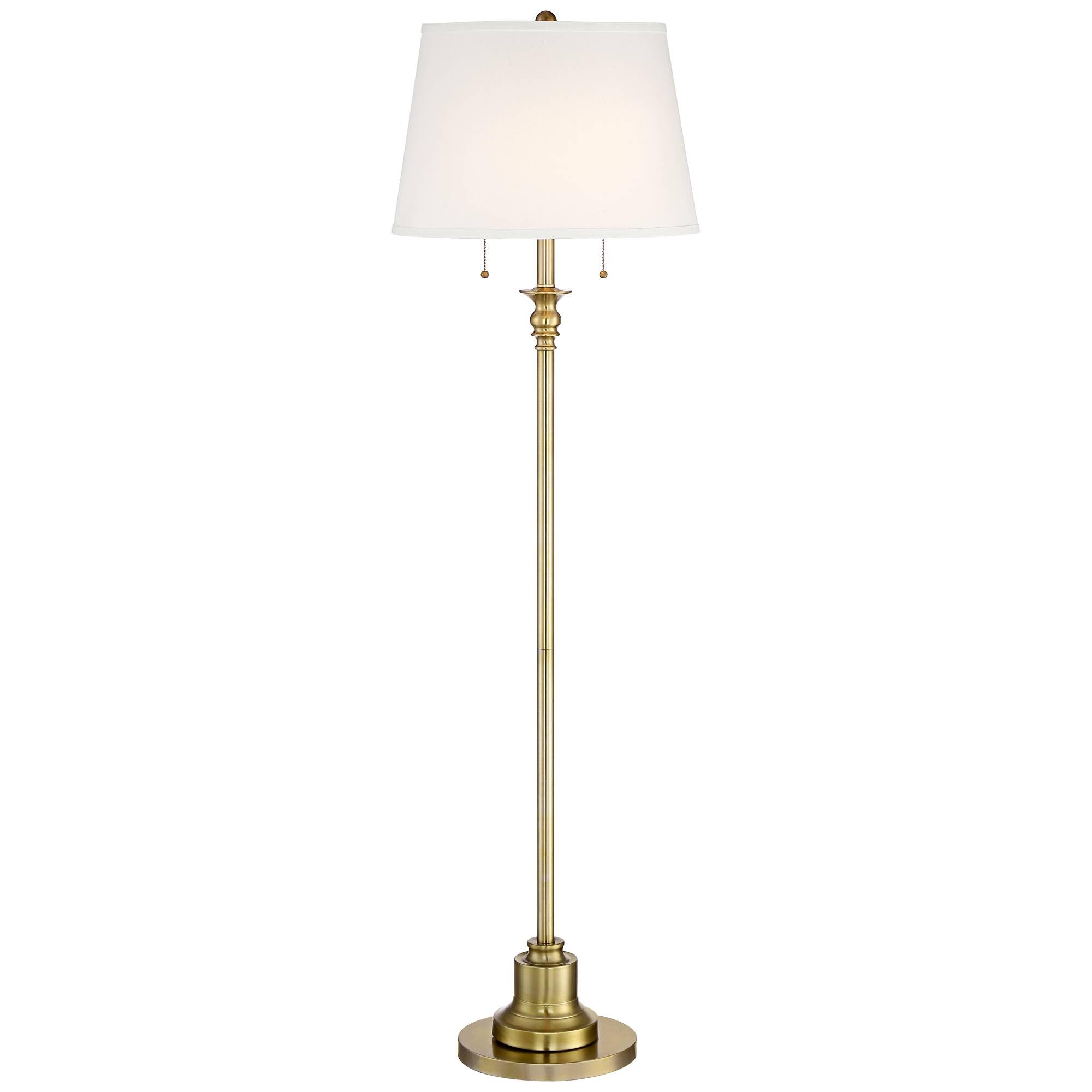 360 Lighting Spenser Traditional Floor Lamp Standing 58" Tall Brushed Antique Brass Gold Metal Thin Column Off-White Linen Fabric Empire Shade for Living Room Reading House Bedroom Home