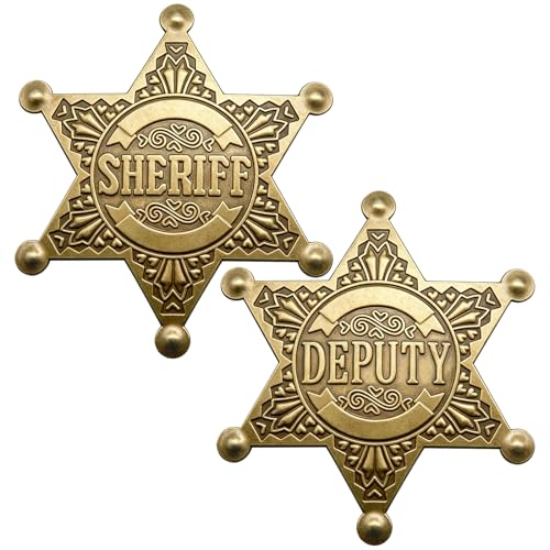 2 Pack Sheriff Deputy Badge Metal Star Police Sheriff Badges Pin Brooch Western Cop Vest Badge Prop for Kids Adults Boys Girls Cowboy Party Carnival