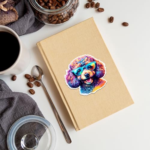 Image of Poodle Dog Sticker 8 Pcs (Large Size) Vinyl Stickers Laptop Waterproof Decal for Car Bumper Water Bottle Window Funny Party Birthday Decorations - Size 4 Inches