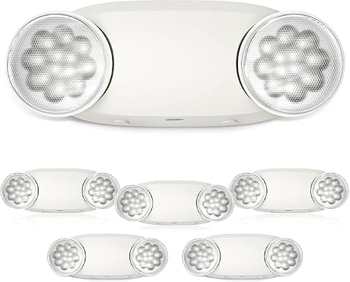 FREELICHT 6 Pack Emergency Lights for Business, Hard Wired, LED Emergency Lights with Battery Backup, 2 Heads Adjustable Commercial Exit Lighting Fixtures, UL 924 Certified