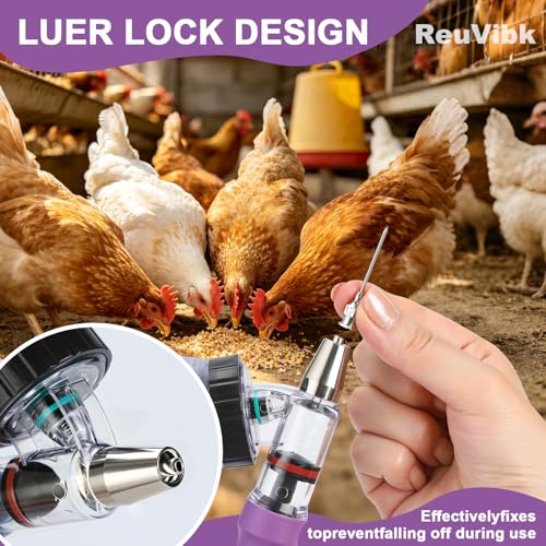 Image of 5ML Livestock Syringes, Automatic Self Refill Syringe Continuous Repeating Adjustable Bottle Attachment Livestock Animal Injection Gun with 10 Needles, for Chicken, Duck, Pig, Sheep, Cow Poultry