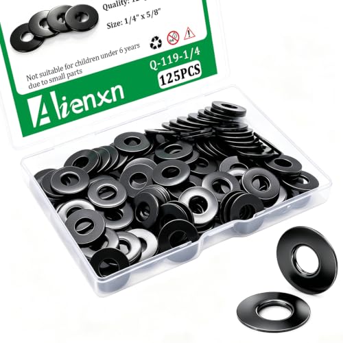 125PCS Black 1/4" Flat Washers, 5/8" OD 304 Stainless Steel