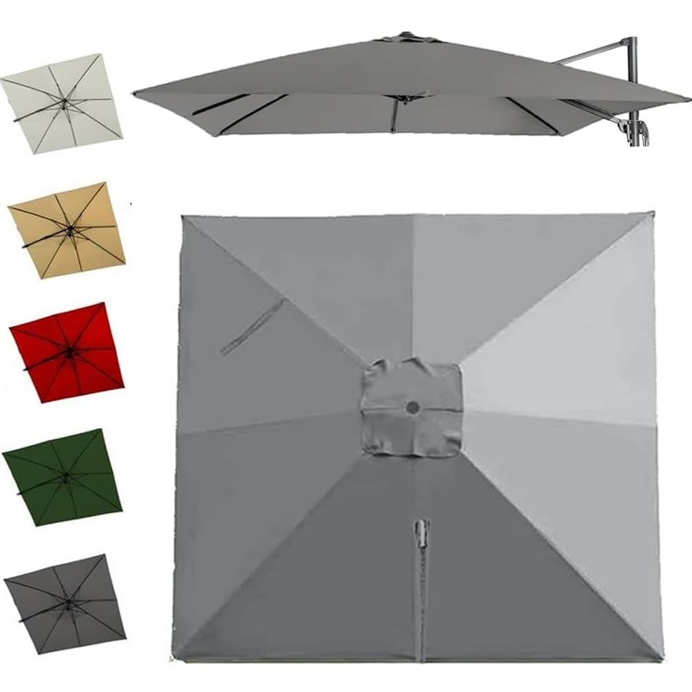 Carré Toile De Rechange Pour Parasol Déporté 2.5x2.5m 3x3.0m Auvent De Parapluie Déporté Carré 8 Baleines Housse De Rechange Pour Parapluie De Terrasse(Gray,4x3.0m/13x9.8ft)
