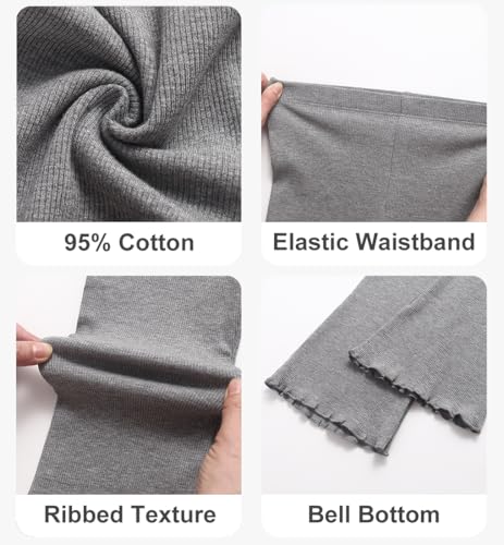 Image of Baby Toddler Girl Flare Pants 4 Pack Girls Ribbed Cotton Leggings | Soft & Stretch,Wide Leg,Comfy Elastic Waistband,Pull-On Style,Solid Color,Ruffle Bell Bottom Pants,Casual Fall Winter Clothes