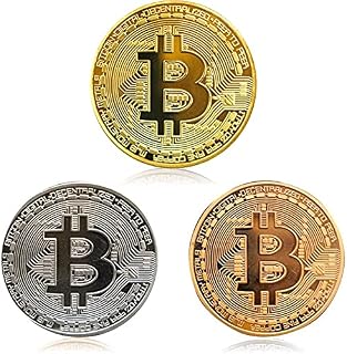 ZONSUSE 3Pcs Bitcoin Coin - Gold Silver and Bronze Physical Blockchain Cryptocurrency in Protective Collectable Gift, BTC Craft Souvenir (Gold, silver and copper)