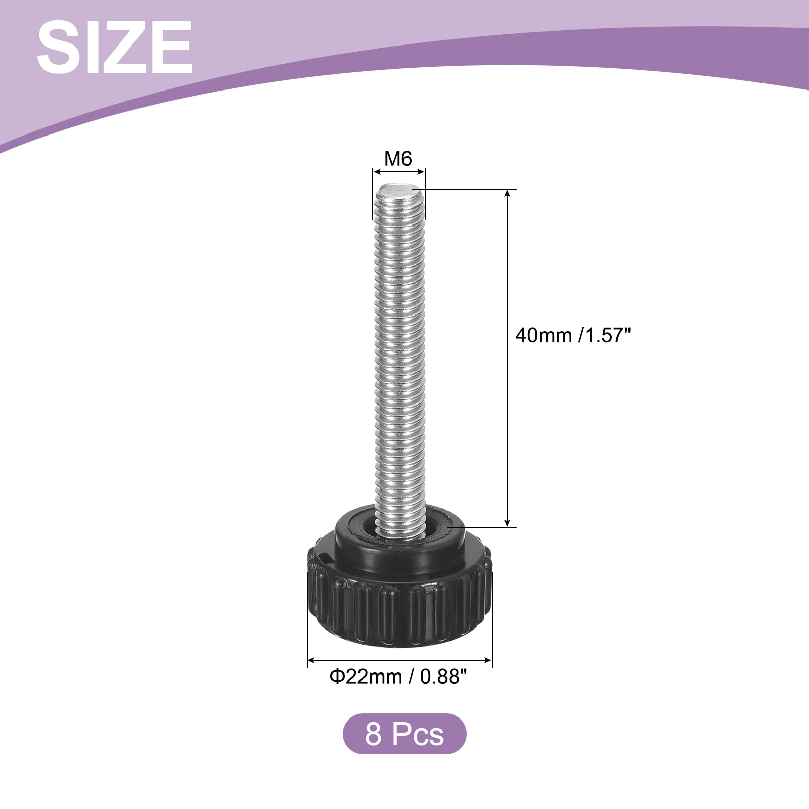 uxcell 8Pcs M6 x 40mm Knurled Clamping Knob, 304 Stainless Steel Thumb Screw Clamping Knob Round Hand Threaded Hand Bolt Stud Knob 22mm Dia for Machinery
