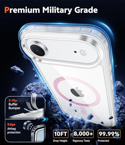 Image of FNTCASE for iPhone Air Case Clear: Magnetic Phone Cases Compatible with Magsafe Slim Anti Yellowing Military Grade Drop Protection Rugged Shockproof Protective Transparent Cell Cover (C-A Pink)