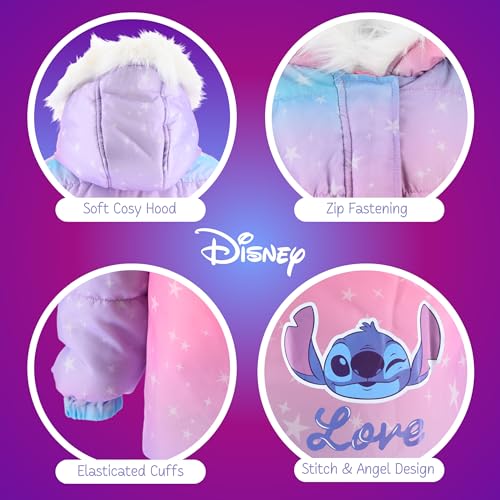 Disney Stitch Mantel für Mädchen, Warme und Weiche Wattierte Winterjacke, Kapuzenmantel für Mädchen, Größen 3 bis 8 Jahre (DE/NL/SE/PL, Alter, 6 Jahre, Regular, Rosa)