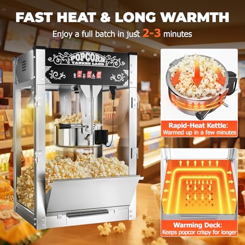 Image of 20 Oz Commercial Popcorn Machine, Movie Theater Popcorn Machine, Black Tabletop Pop corn Machine with 3-Switch Control & Steel Frame Tempered Glass Doors