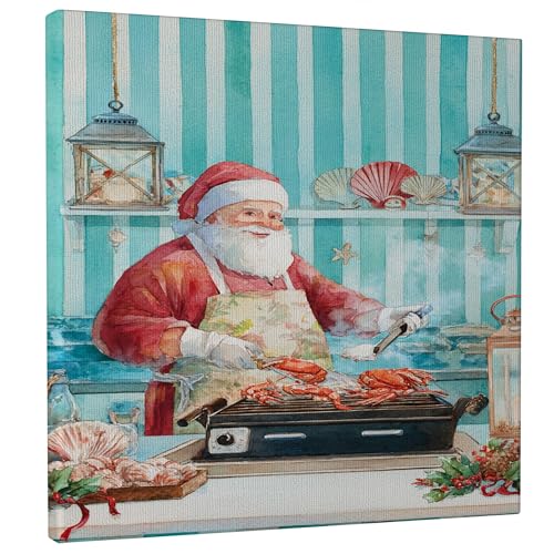 Toile murale Père Noël et lanterne crabe, une suspension décorative de prestige