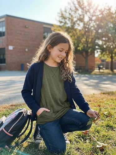 Image of SELINK Girls Big Kids Long Sleeve Striped Color Block Pocket Tees | Casual Loose Fit With Side Pockets,Soft Stretch Polyester Blend For Big Girls Daily&Back To School Wear