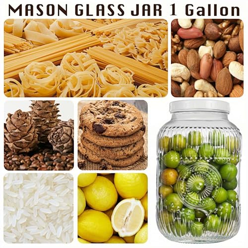 Image of Amzcku 128 oz Vintage Mason Jars with Lids, Regular Mouth Canning Jar, Safe For Storage, Canning, Pickling, Preserving, Fermenting, DIY Crafts & Decor 2 Pack