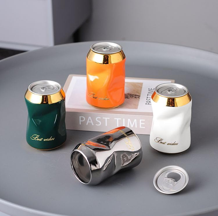 Amazon.co.jp: 灰皿 空き缶 凹んだデザイン 蓋付き モダン 陶器製