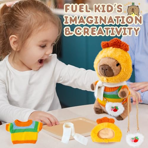 Image of Capybara Plush for Boys Girls Birthday Dress Up Cute Plushies,10 Pcs Set,9 Clothes and Accessories Kawaii Stuffed Animal Plushie Toy, Soft Peluche Doll for Kids 10.2 in