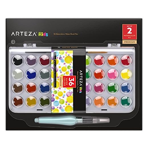 ARTEZA Kids Estuche de acuarelas y pincel para niños | 36 colores de pintura de acuarelas infantiles | Incluye pincel de agua | Colores premium