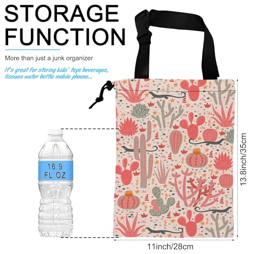 Image of Car Trash Bag Hanging Cacti and Lizards Car Trash Can Waterproof Garbage Bag Hanging for Car Back Seat with Adjustable Straps and Drawstring for Car Accessories Vehicle Travelling
