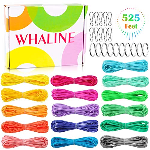 Whaline 525 Feet Gimp Bracelet Scoubidou String DIY Craft Plastic Lacing Cord for Christmas Decor, Jewelry Making with Snap Clip Hooks Keychain Ring Clips, 16 Colors