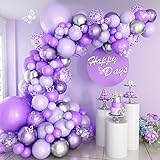 Lila Ballons Girlande Set, 109 Stück Lila Silber Luftballons Garland Kit Lila Silber Latex Ballon mit Konfetti Ballon für Baby Shower Geburtstag Party Hochzeit Dekorationen
